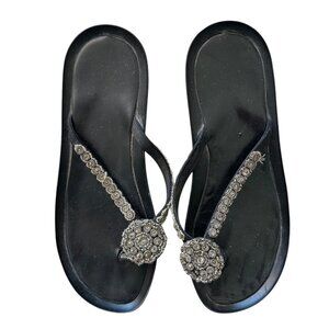 Robert Clergerie Black asian style soles with ethic beading sandals flip flops